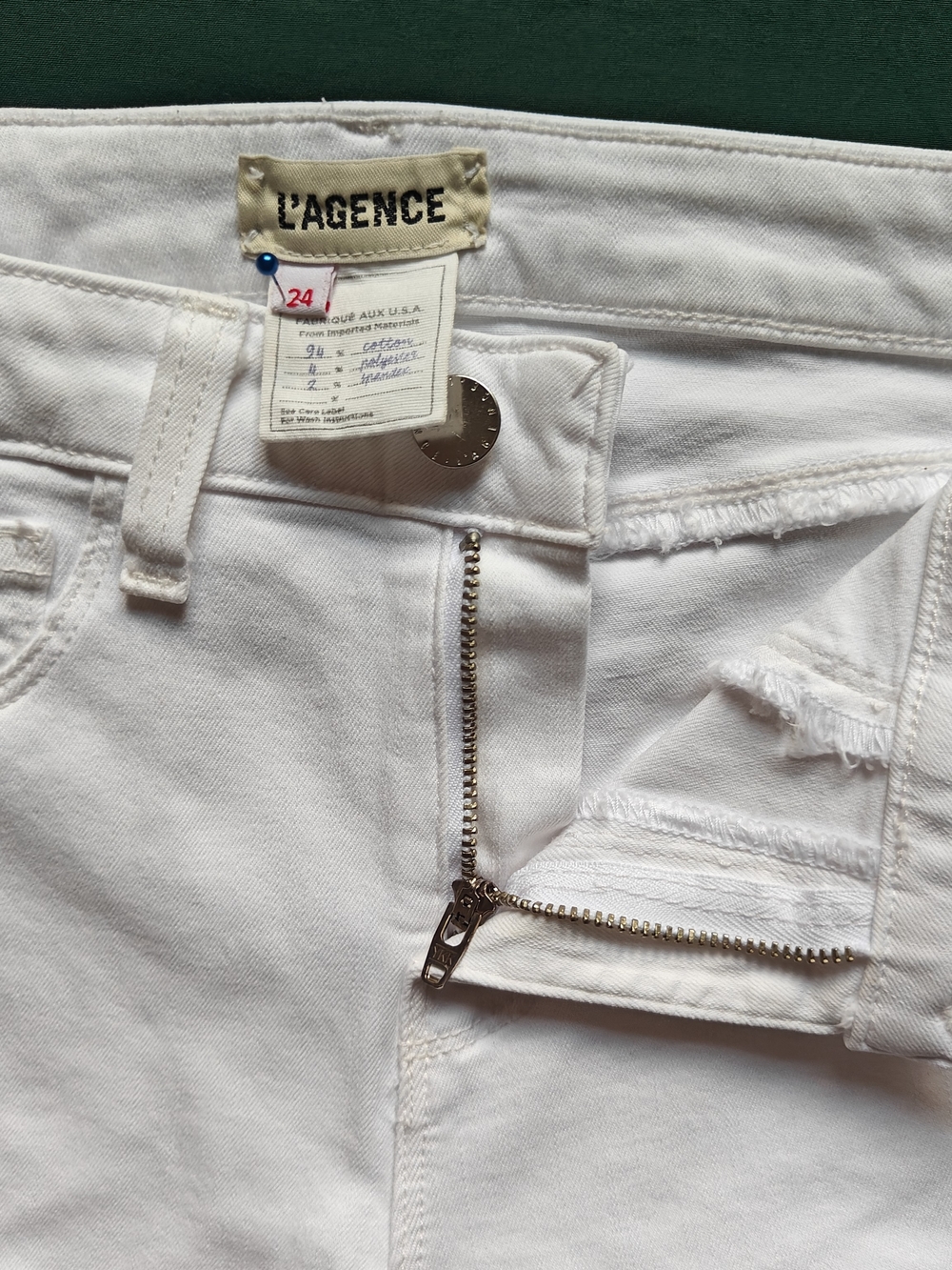 L'AGENCE Women White Denim Skinny Jeans Slim Fit Mid Rise Size 24 - Picture 7 of 9